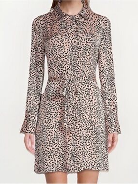 Equipment NWOT Femme Temerà Leopard-Print Tie-Waist Mini Shirt Dress